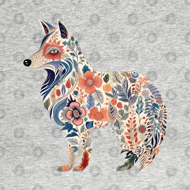 A Cute Flower Fox Scandinavian Art Style by Studio Red Koala